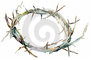 Watercolor clipart featuring the crown of thorns intricately designed with a focus on natural textures photo