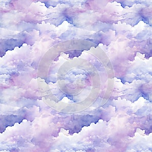 Watercolor Cloud Seamless Pattern, Aquarelle Clouds Tile, Creative Watercolor Blue Sky Background