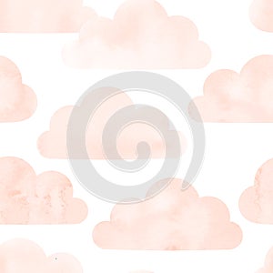 Watercolor clouds seamless pattern. Vector background.