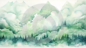 Watercolor Cloudy A Stunning Mountain Landscape Illustration