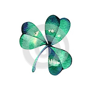 Watercolor clover. Green leaf clover isolated on white background