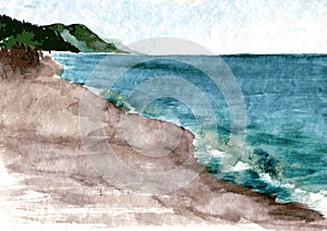 Watercolor coast of sea