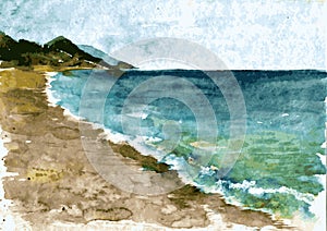 Watercolor coast of sea