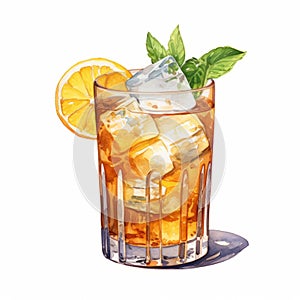 Watercolor Cocktail Illustration: Vodka Tonic With Armudu Tea