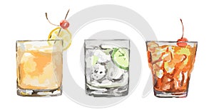 Watercolor cocktails set.