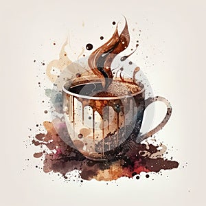 Watercolor Coffee Cup Isolated, Cofee Mug on Watercolour Texture, Abstract Generative AI Illustration