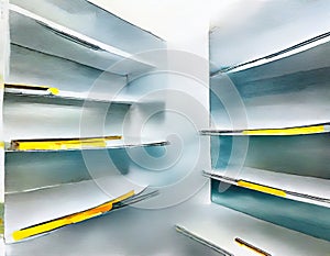 Watercolor of Cold storage room metal shelves racks for frozen Air conditioning on Selective storage in