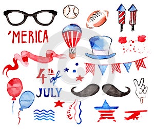 Watercolor Collection of Fourth of July Items