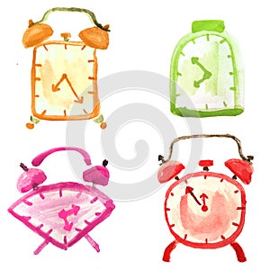 Watercolor color alarm clocks