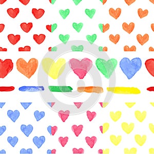 Watercolor colored heart seamless pattern.Baby