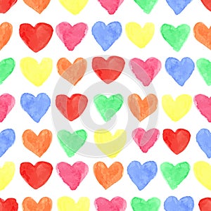 Watercolor colored hearts seamless pattern.Baby