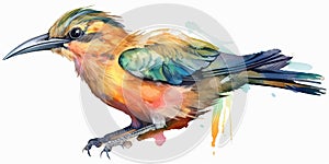 Watercolor Colorful Bird On Isolated On A White Backgroung