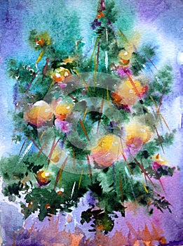 Watercolor colorful abstract background handmade . Painting of Christmas tree , made in the technique of watercolors