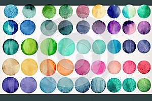 Watercolor Colorful Circle Textures in Rows and Columns