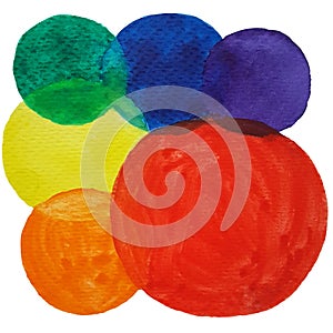 Watercolor colorful circles abstract background. Set of multicolored watercolor dots