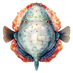 Watercolor Colorful Flounder Illustration