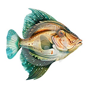 Watercolor Colorful Flounder Illustration