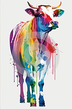 Watercolor colorful illustration of a cow sketch. Watercolor farm animals