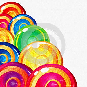 Watercolor colorful Lollipops on white background. Sweet food