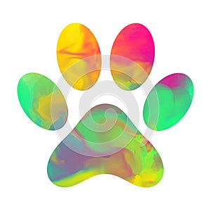 Watercolor colorful paw print of dog and cat