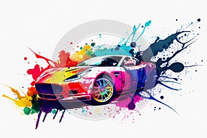 Watercolor colorful splash on sports car. Generative ai