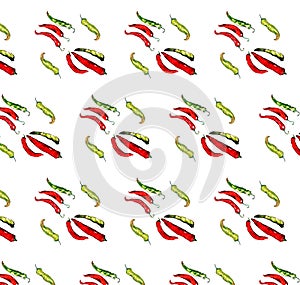 Watercolor colorful vegetables set red hot chili peppers, capsaicin closeup isolated on white background pattern