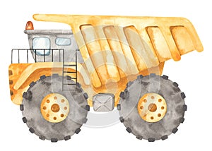 Watercolor construction machines. Dump truck, mining dump truck