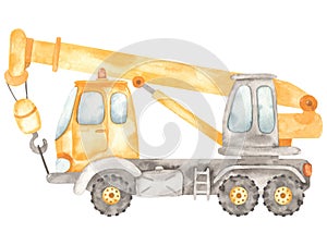 Watercolor construction machines. Truck crane