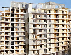 Watercolor of Construction site with rockwool for thermal protection and