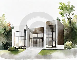 Watercolor of Contemporary architectural portfolio template for