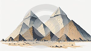 Watercolor contemporary landscape of the Pyramids of Giza, Egypt.
