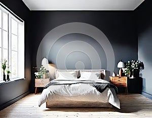 Watercolor of Contemporary Scandinavian bedroom with walls and virtualized