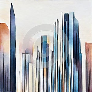 Watercolor of Continuous abstract linear drawing of modern urban building