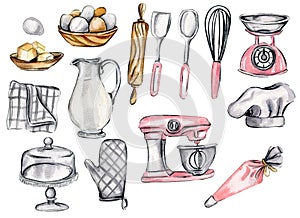Watercolor Cooking set clipart