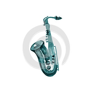 Watercolor copper brass band saxophone turquoise on white background