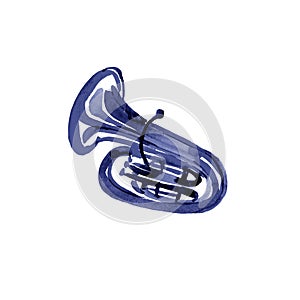 Watercolor copper brass band tuba on white background