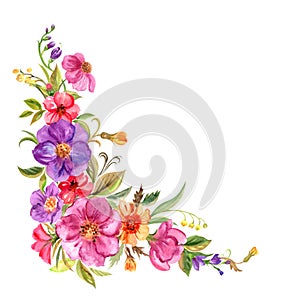 Watercolor corner ornament of bright flowers