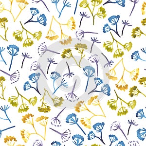 Watercolor corolla dill flower seamless pattern