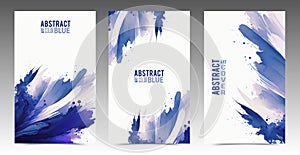 Watercolor cover set. Stains and overlapping brushstroke of varnish and ink with white background. Art brochures, flyers, booklet.