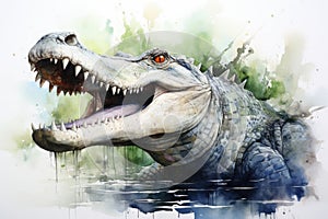 watercolor Crocodile , alligator tropical animal drawing by watercolor