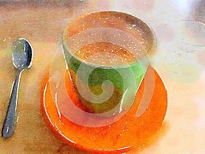 Watercolor cup of tea with spoon