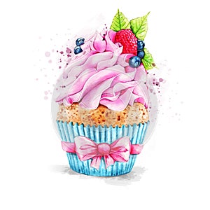 Watercolor cupcake