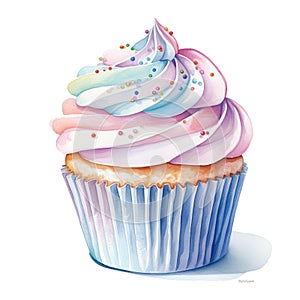 Watercolor cupcake. Generative AI