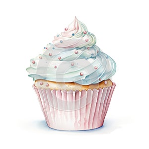 Watercolor cupcake. Generative AI