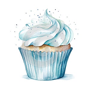 Watercolor cupcake. Generative AI