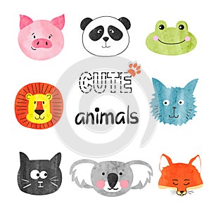 Watercolor cute animals set