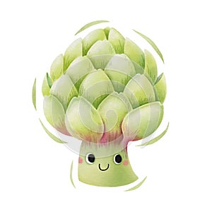 Watercolor cute artichoke cartoon character. Vector illustration