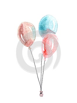 Watercolor cute baby balloons isolated on a white background