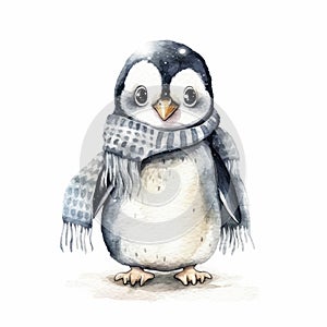Watercolor cute baby penguins. Cartoon illustration. Watercolor isolated on white background.