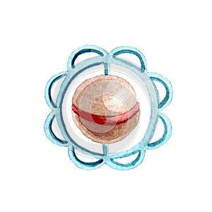 Watercolor cute baby rattle isolated on a white background